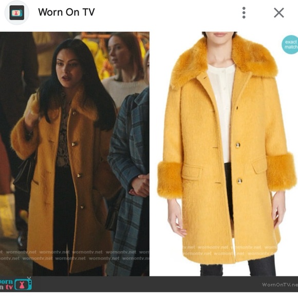 Kate Spade Fluffy Wool Faux Fur Trim Yellow Coat Size 4 / Small - Picture 7 of 9